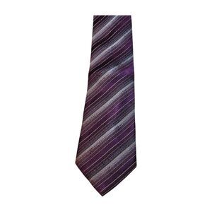 Van Heusen Men Neck Tie Purple Silver Striped 60"L x 3"¾W 100% Silk Dry Clean